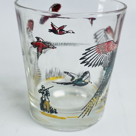 4 VTG Hazel Atlas Pheasant Hunter Low Ball Double Shot Barware Whiskey Glasses - Picture 9 of 10